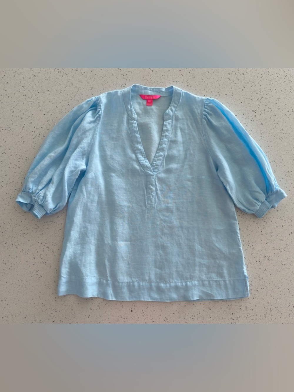 Lilly Pulitzer Light Blue Puff-Sleeve Linen Top